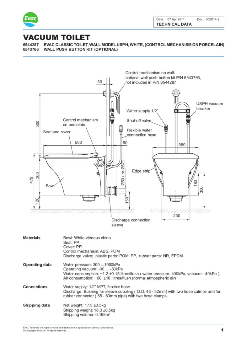 Evac Classic Toilet Manual with Part Numbers | Marine Spares - Marine ...