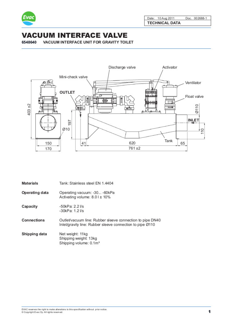 EVAC Vacumm Interface Unit for Gravity Toilet – Marine Spares