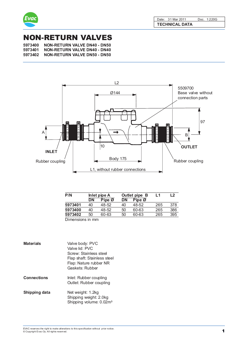 EVAC non return valve