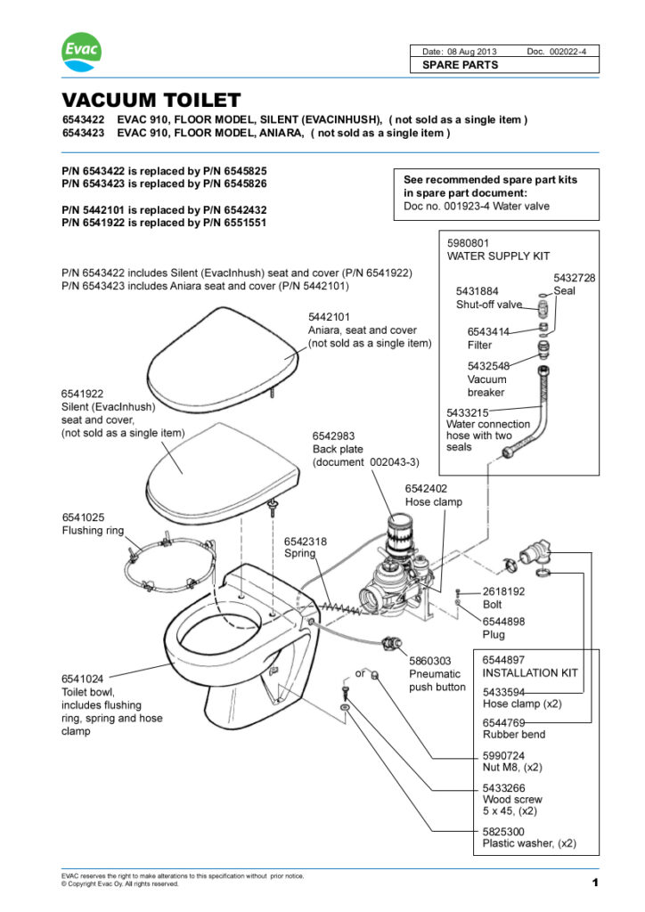 Evac Oy Panel Penetration for B-15 Bulkheads – Type: “Evac 910” or “Evac Optima” vacuum toilet pipe penetration (Evac 910 or Evac Optima)