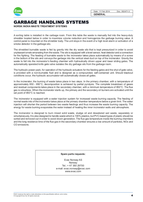 EVAC Garbage Handling Systems Marine Spares